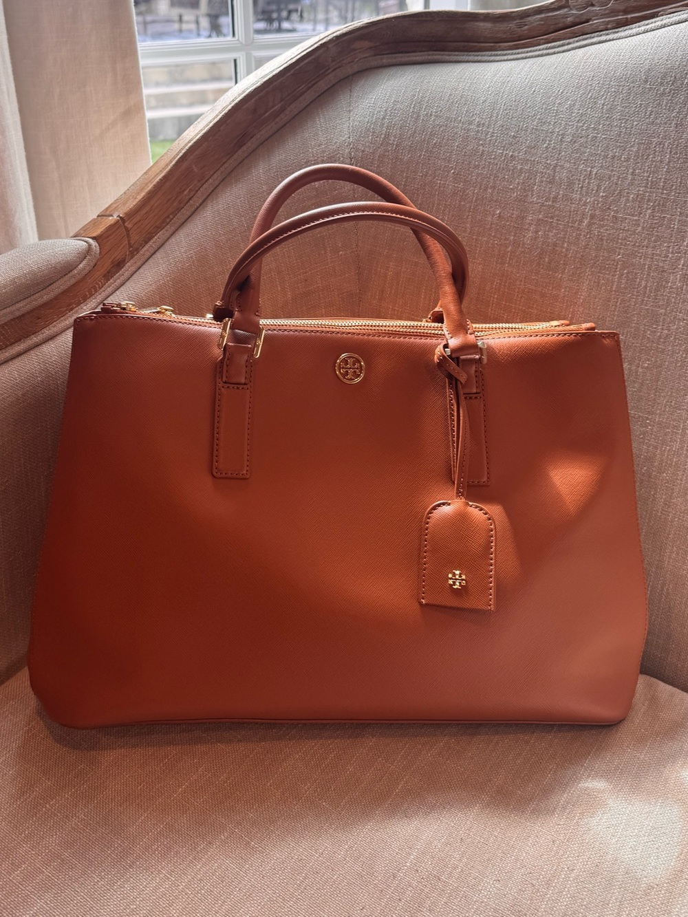Tory Burch Cognac Leather Satchel with Detachable Strap - Picture 2 of 10